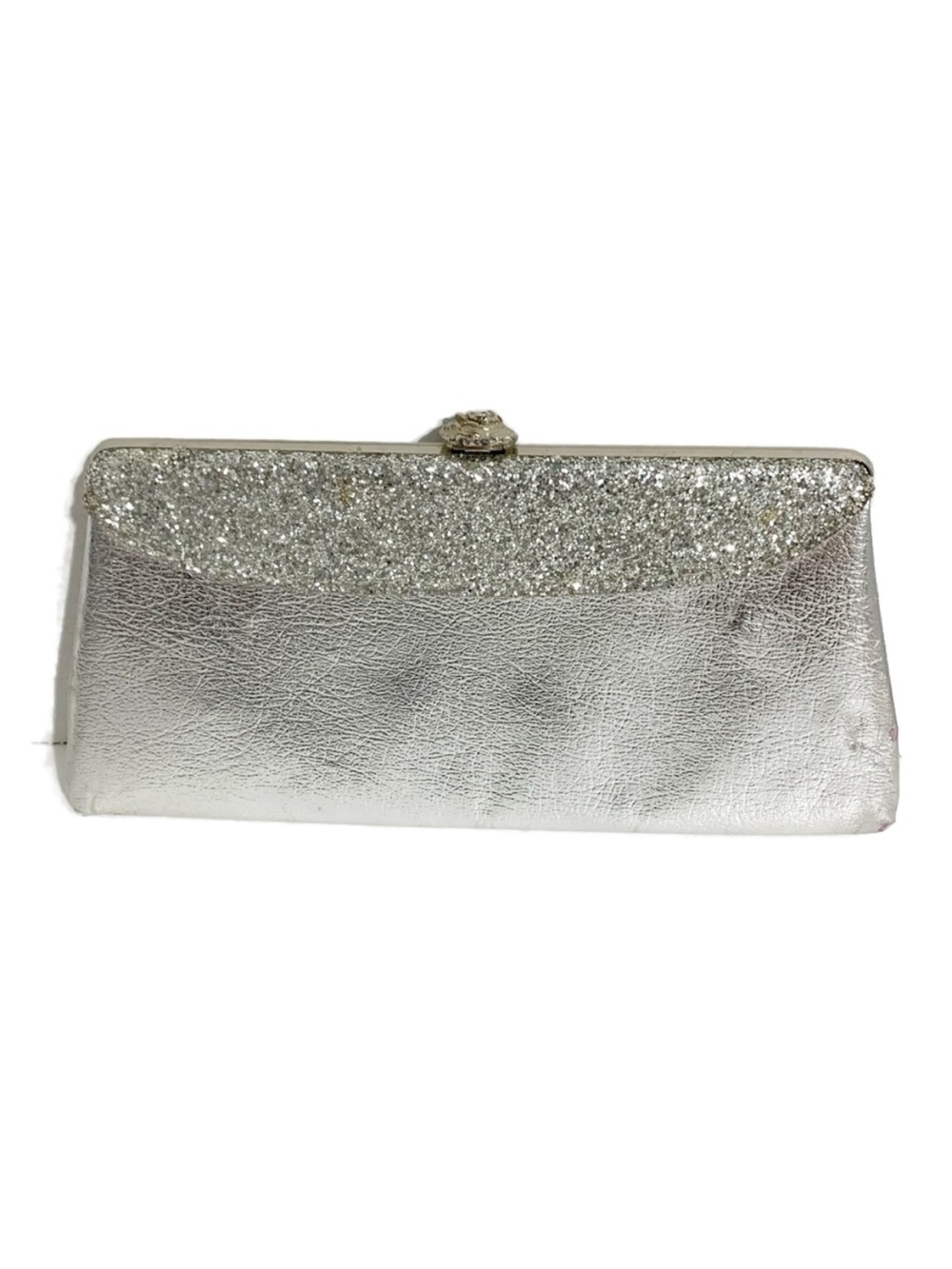Vintage Unbranded Metallic Silver Clasp Closure Chain Strap Handbag Clutch Glitt